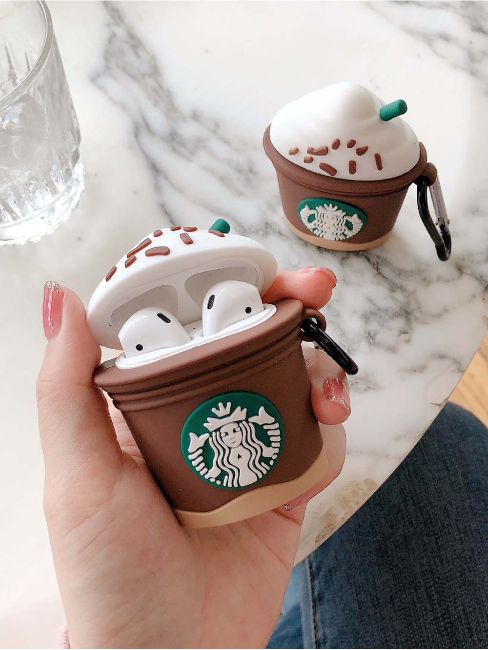 Novelty Coffee Cup Silicone AirPods Case - Brown & White